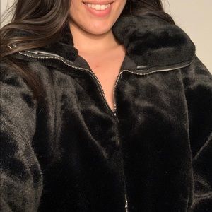 ZARA Black Faux Fur Bomber Jacket